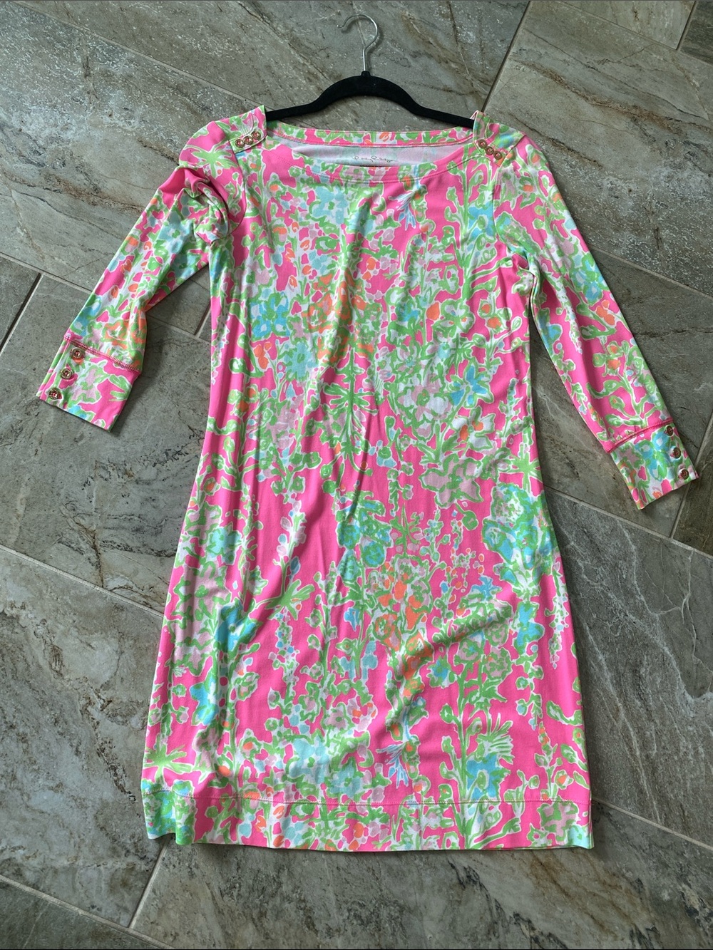 Lilly Pulitzer Pink Floral Shift Dress with Green and Blue Accents